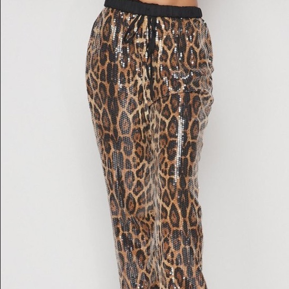 Animal print sequin jogger pants